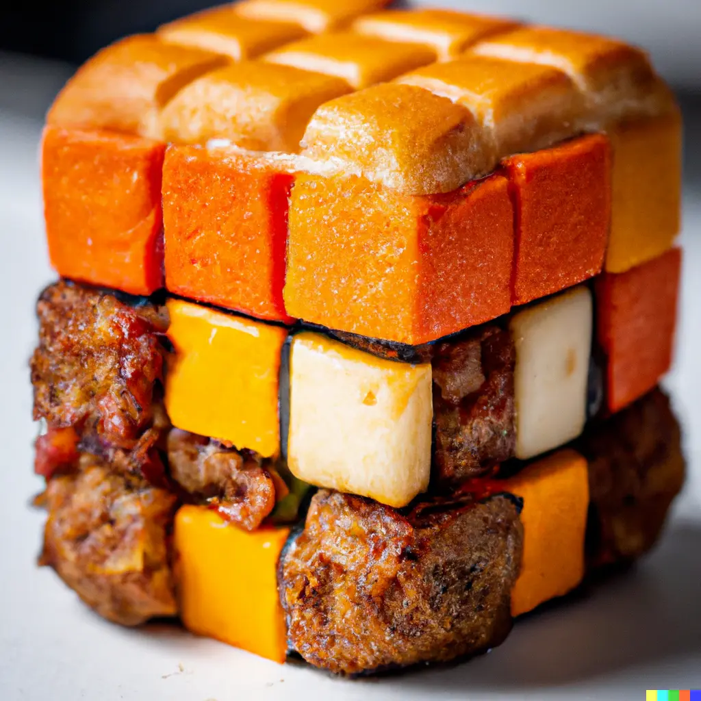 Hamburguesa con la forma de un cubo de Rubik's